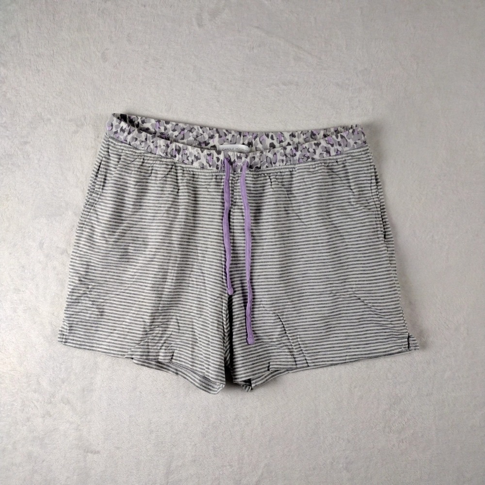 Carole Hochman Womens Grey Striped Cotton Pajama Shorts Purple Leopard Waist M
